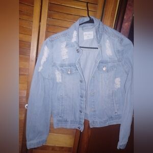 Nwot Love Tree Distressed Light Blue Jean Jacket Size S